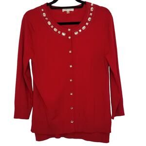 Spense Women's Jeweled Button Down Knit Cardigan Sweater